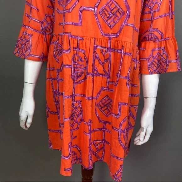 Jude‎ Connally dress small cotton tiered orange print gauzy India shift boho - Picture 4 of 13